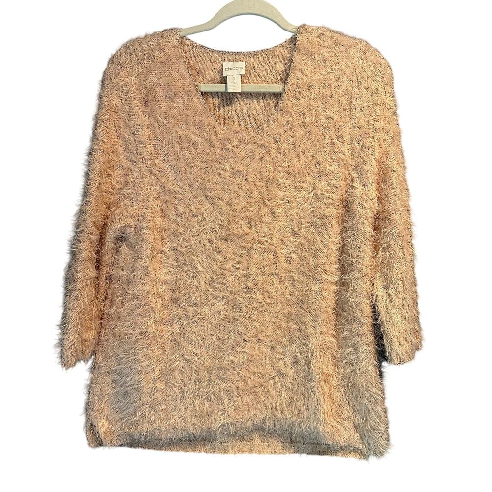 Chico's Size 2 Blush Pink Eyelash Sweater Super Soft Cozy Warm Femme Winter